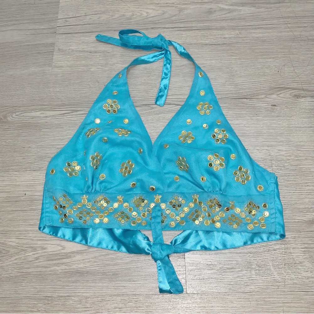 Moondance.Inc Blue Sequins Beaded Bra Top